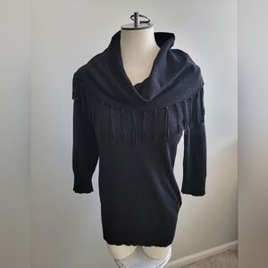 Notations Black Cowl Neck Sweater with Fringe